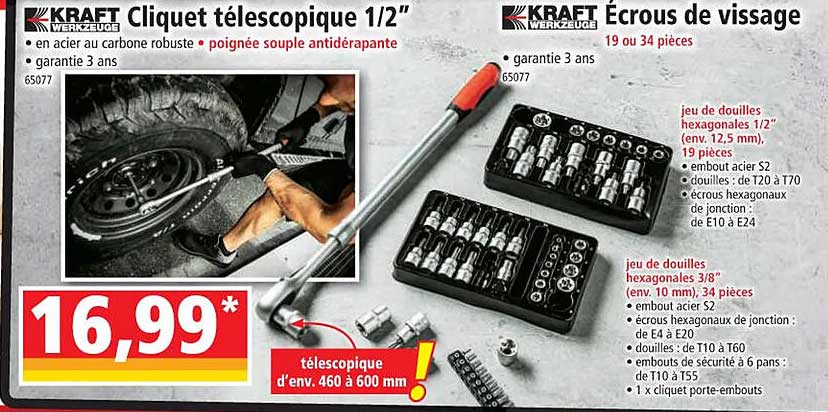 cliquet télescopique 1-2" kraft werkzeuge, écrous de vissage kraft werkzeuge