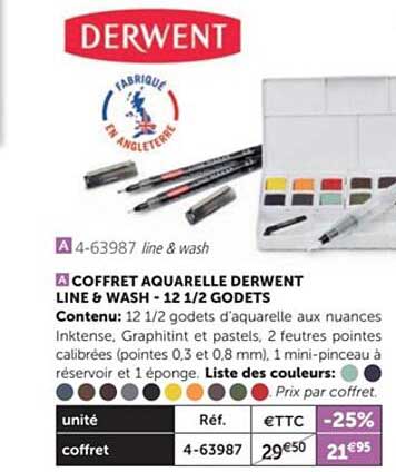 coffret aquarelle derwent line & wash 12 1 2 godets