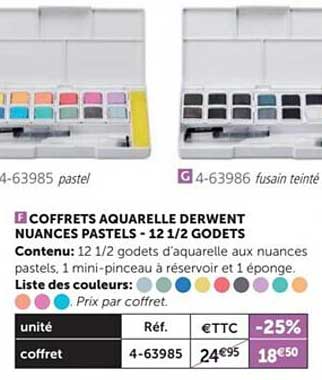 Coffrets Aquarelle Derwent Nuances Pastels 12 1 2 Godets