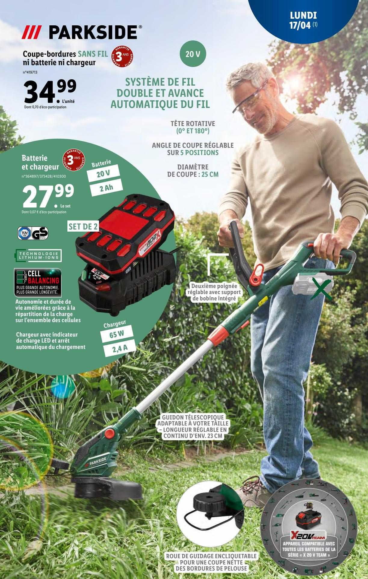 coupe-bordures sans fil ni batterie ni chargeur  parkside