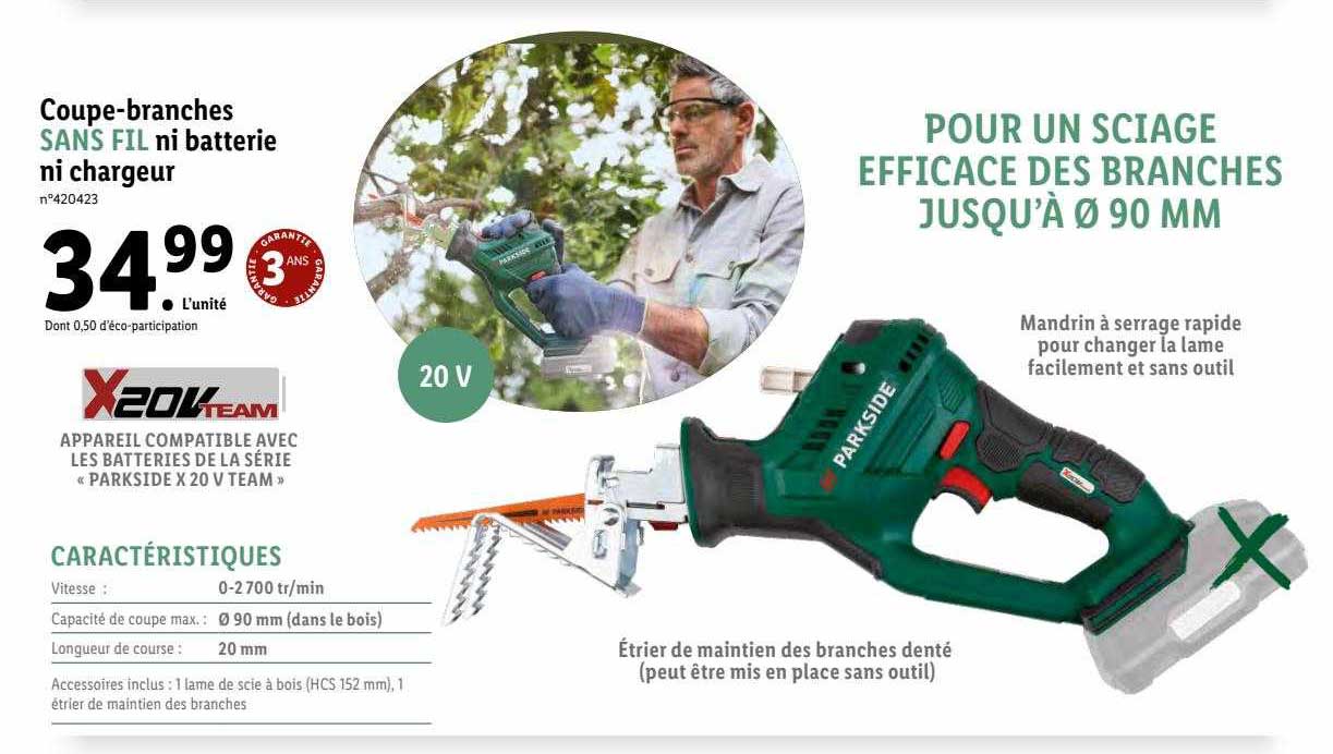 coupe-branches sans fil ni batterie ni chargeur parkside
