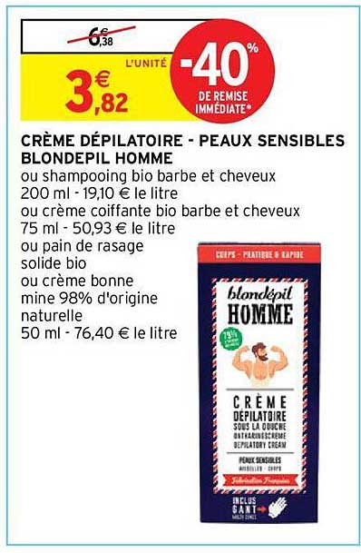 crème dépilatoire - peaux sensibles blondepil homme
