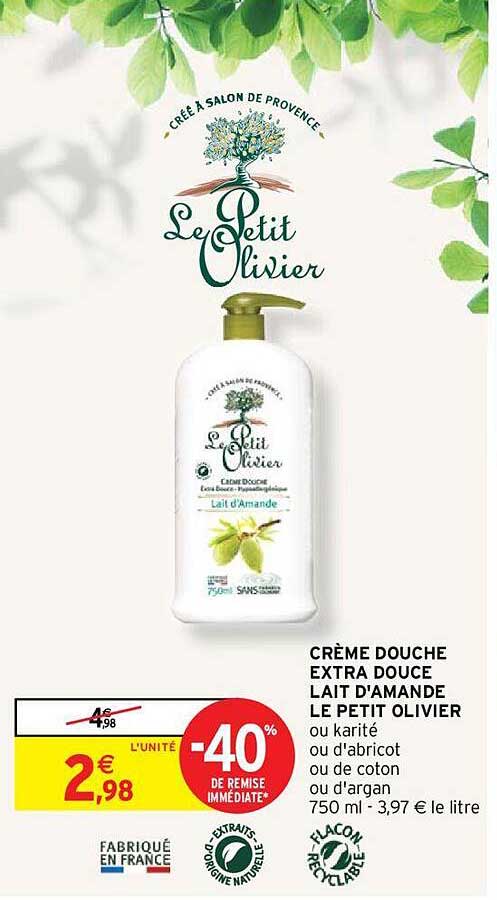 crème douche extra douce lait d'amande le petit olivier