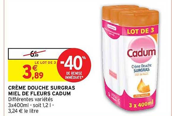 crème douche surgras miel de fleurs cadum