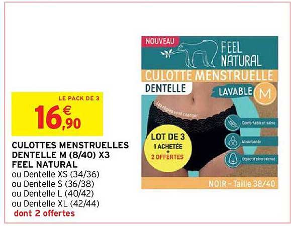 culottes menstruelles dentelle m (8-40) x3 feel natural
