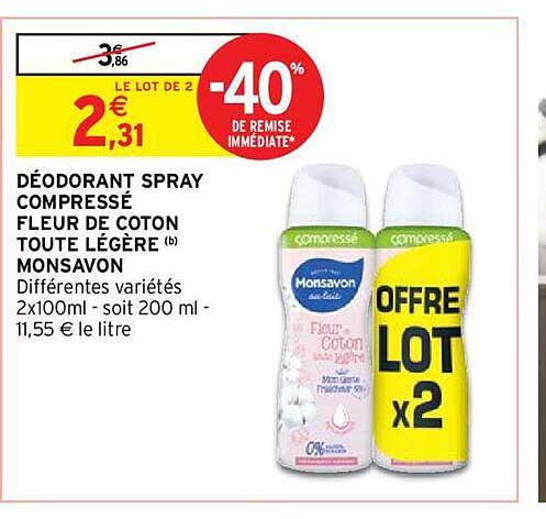 Déodorant Spray Compressé Fleur De Coton Toute Légère Monsavon