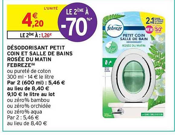 désodorisant petit coin et salle de bains rosée du matin febreze le 2ème à -70%
