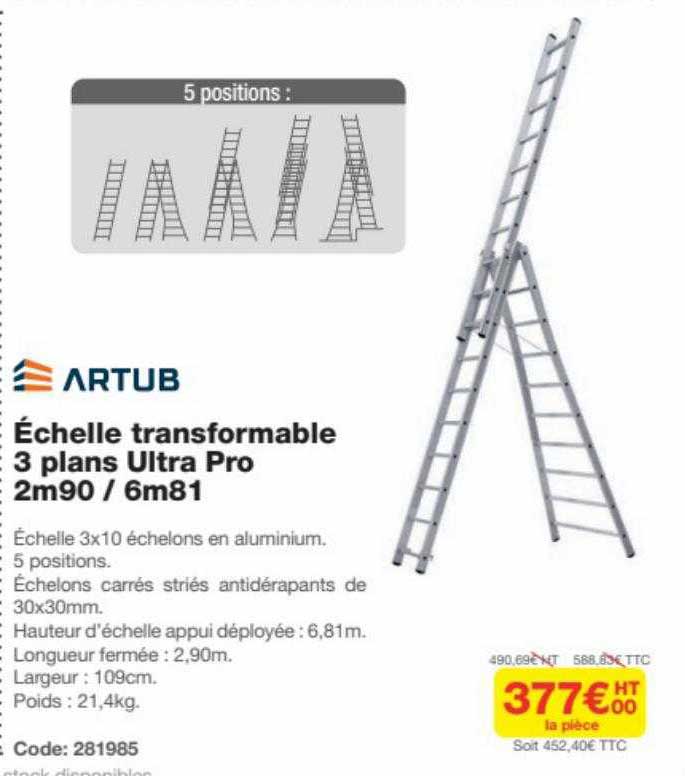 échelle transformable 3 plans ultra pro 2m90 6m81 artub