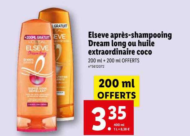 elseve après-shampooing dream long ou huile extraordinaire coco