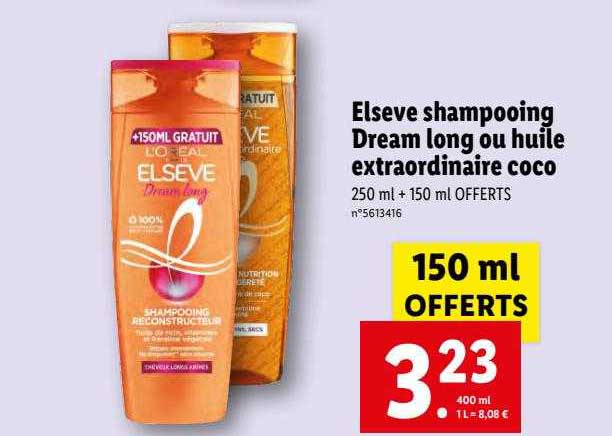 elseve shampooing dream long ou huile extraordinaire coco