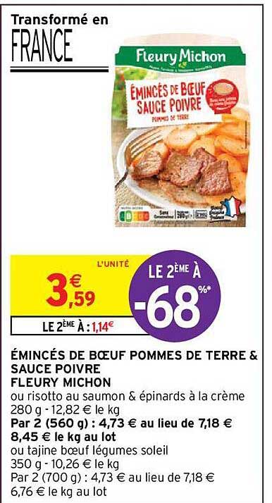 émincés De Bœuf Pommes De Terre & Sauce Poivre Fleury Michon