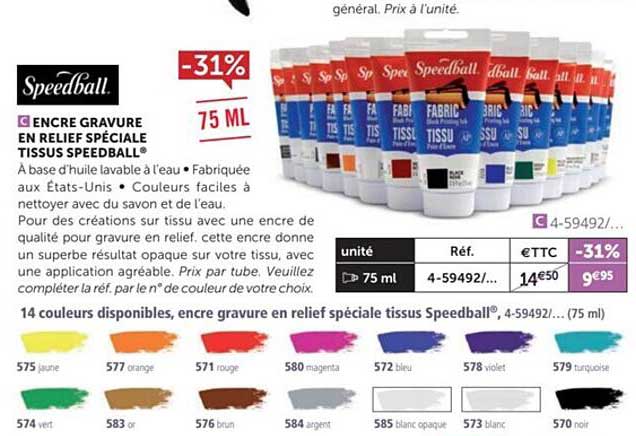 encre gravure en relief spéciale tissus speedball