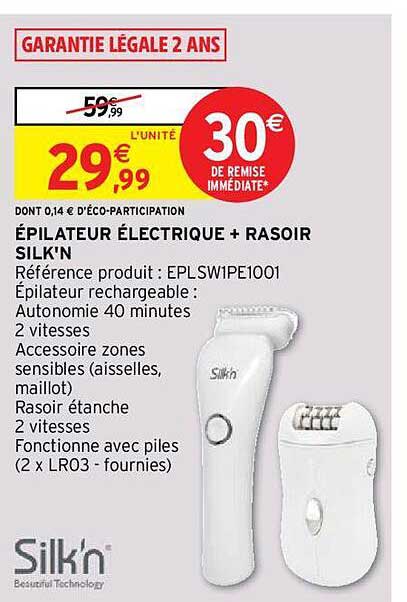 épilateur électrique + rasoir silk'n