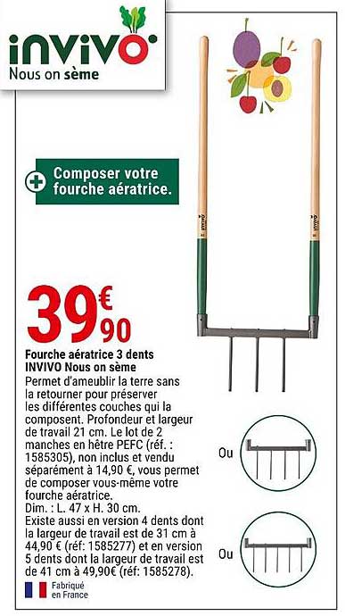 fourche aératrice 3 dents invivo nous on sème