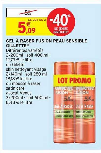 gel à raser fusion peau sensible gillette