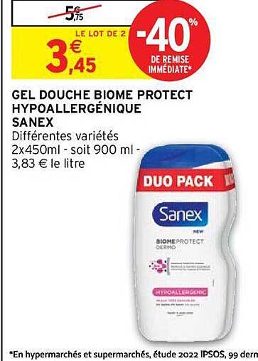 gel douche biome protect hypoallergénique sanex