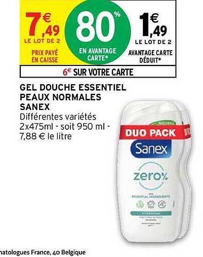 gel douche essentiel peaux normales sanex