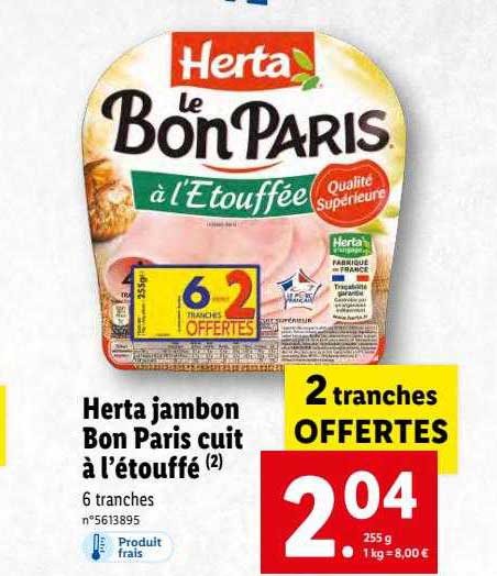 Herta Jambon Bon Paris Cuit à L'étouffé