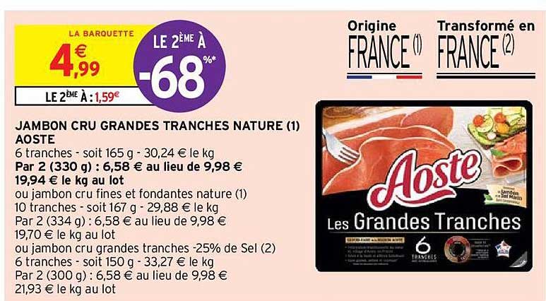 jambon cru grandes tranches nature aoste