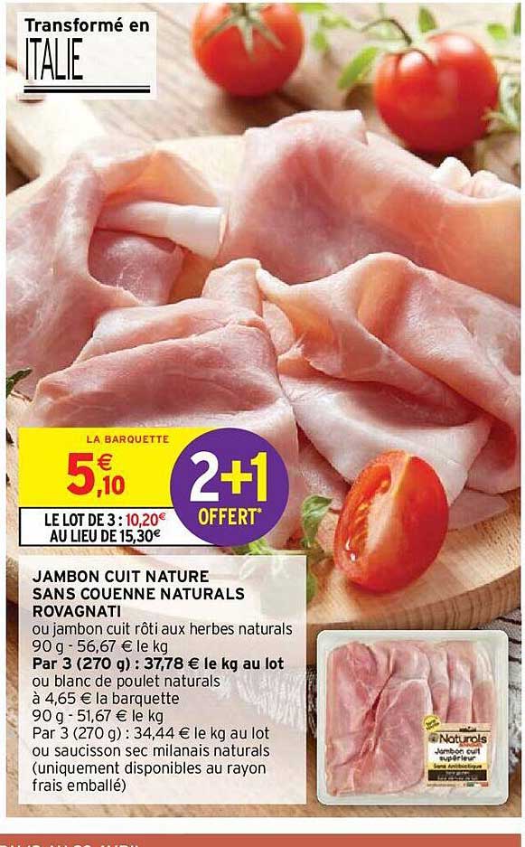 Jambon Cuit Nature Sans Couenne Naturals Rovagnati