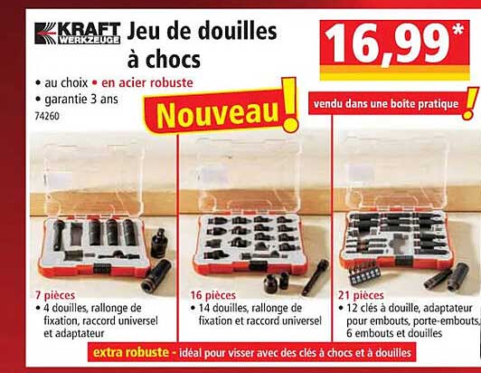 jeu de douilles à chocs kraft werkzeuge
