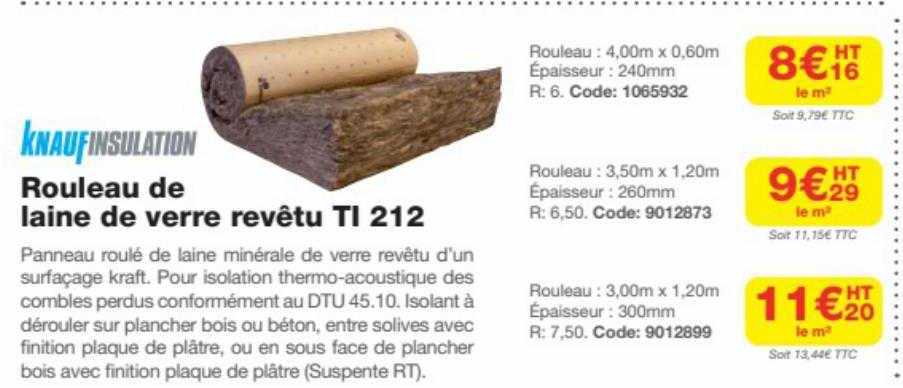 knauf insulation rouleau de laine de verre revêtu ti 212