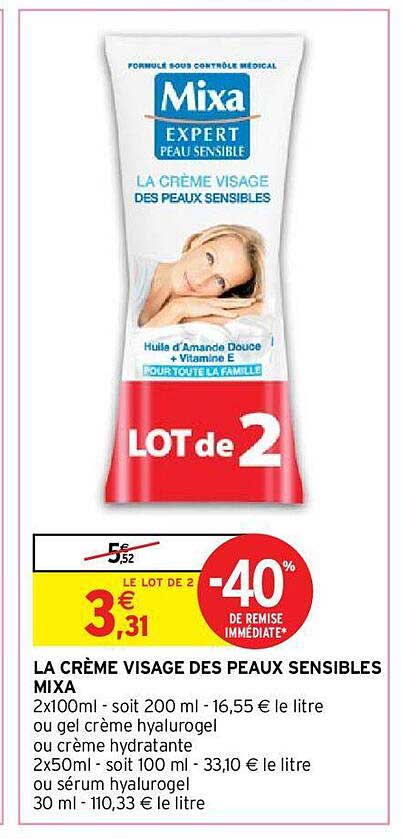 la crème visage des peaux sensibles mixa