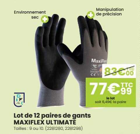 lot de 12 paires de gants maxiflex ultimate