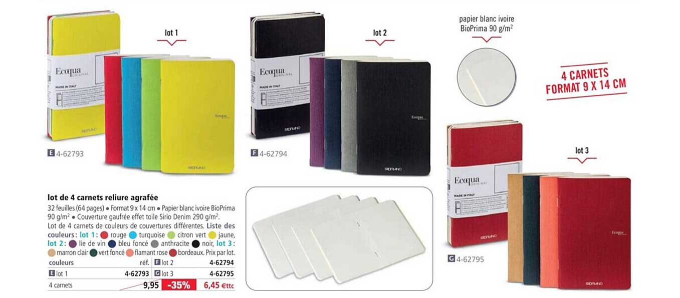 Lot De 4 Carnets Reliure Agrafée