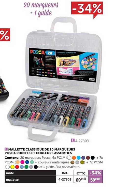 mallette classique de 20 marqueurs posca pointes et couleurs assorties