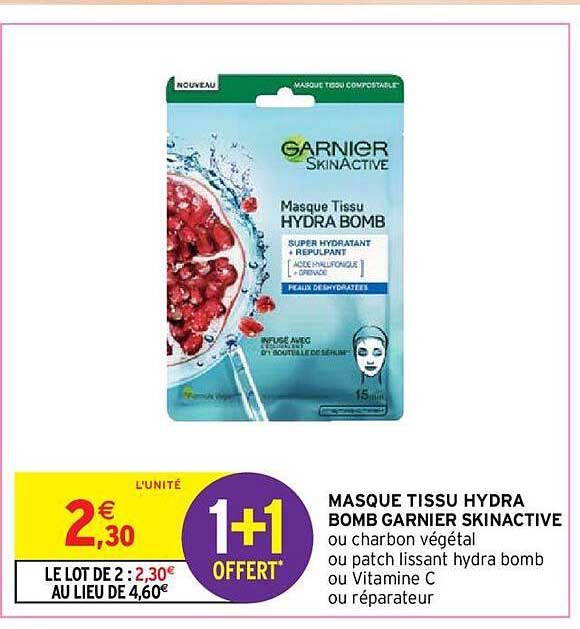 masque tissu hydra bomb garnier skinactive