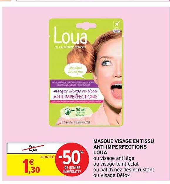 masque visage en tissu anti imperfections loua