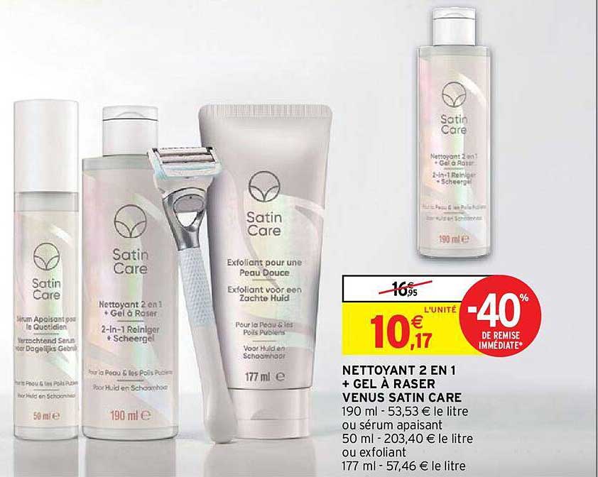 nettoyant 2 en 1 + gel à raser venus satin care