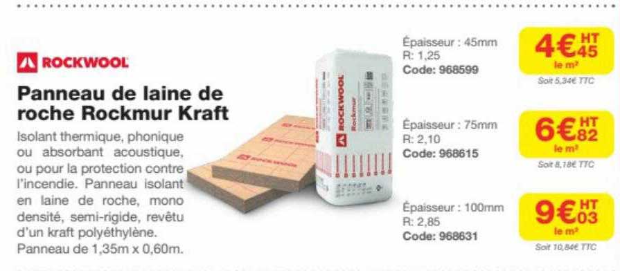 panneau de laine de roche rockmur kraft rockwool