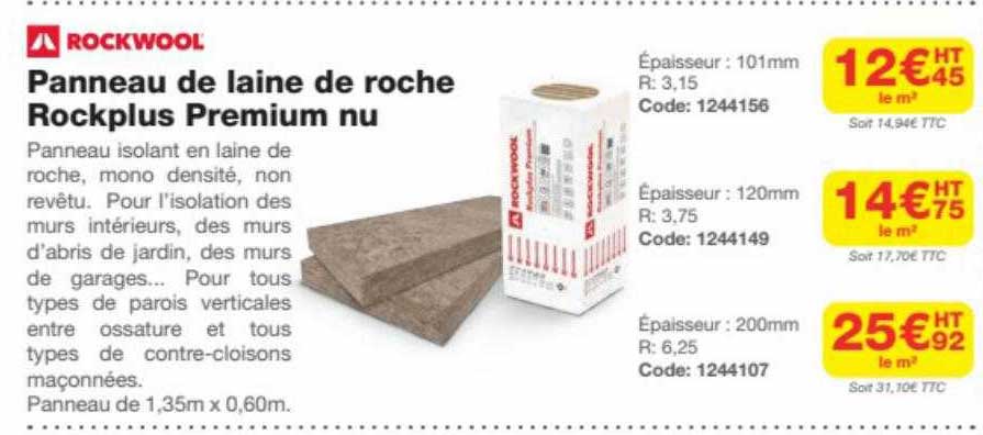panneau de laine de roche rockplus premium nu