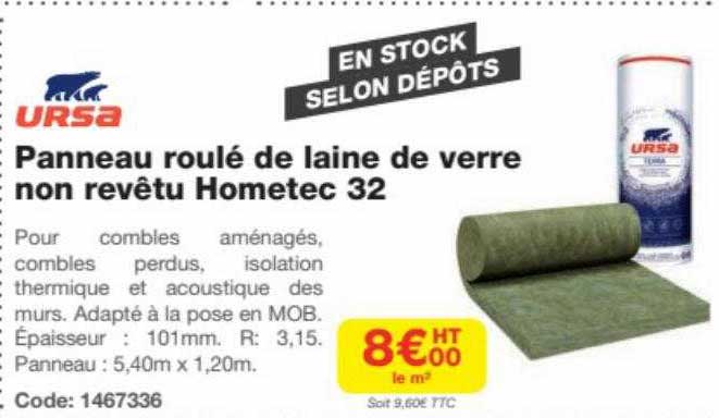 panneau roulé de laine de verre non revêtu hometec 32 ursa