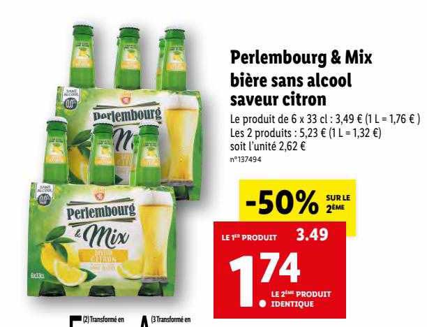 Perlembourg & Mix Bière Sans Alcool Saveur Citron -50% Sur Le 2ème