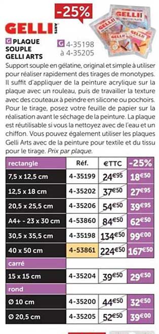 plaque souple gelli arts