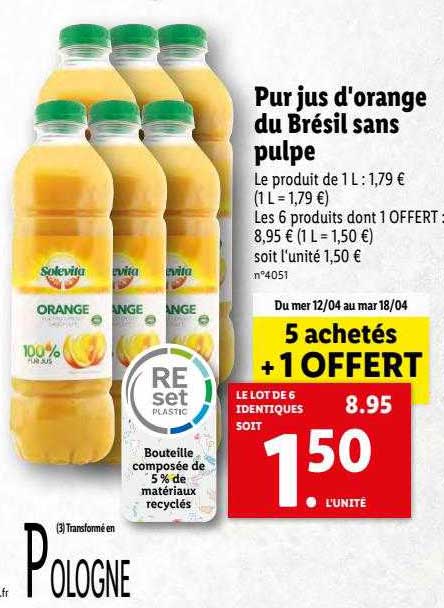 Pur Jus D'orange Du Brésil Sans Pulpe Solevita