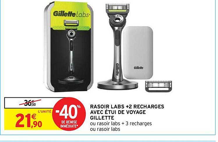 rasoir labs + 2 recharges avec étui de voyage gillette