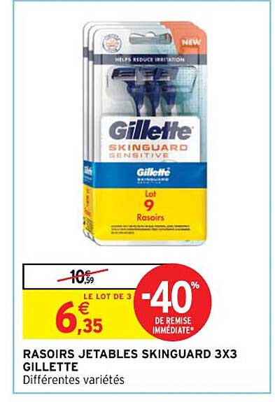 rasoirs jetables skinguard 3x3 gillette