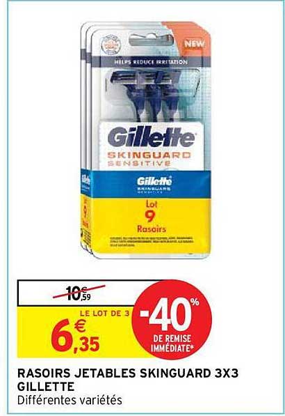 rasoirs jetables skinguard 3x3 gillette