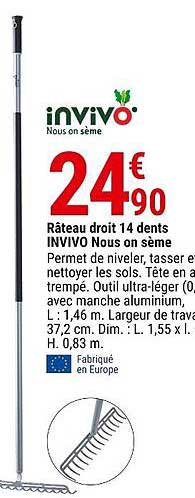 râteau droit 14 dents invivo nous on sème