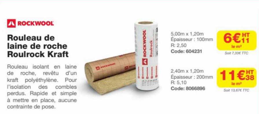 rouleau de laine de roche roulrock kraft rockwool