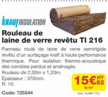 rouleau de laine de verre revêtu ti 216 knauf insulation