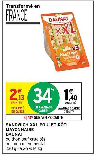 Sandwich Xxl Poulet Rôti Mayonnaise Daunat
