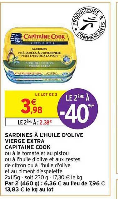 sardines à l'huile d'olive vierge extra capitaine cook