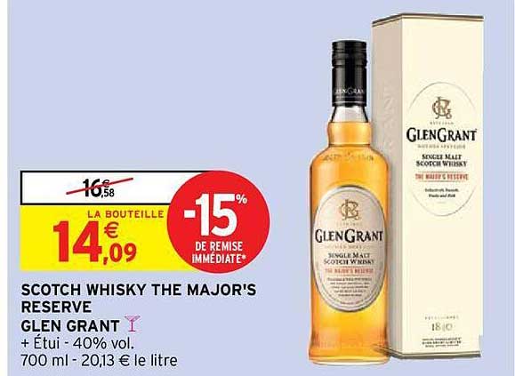 scotch whisky the major's reserve glen grant -15% de remise immédiate