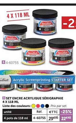 Set Encre Acrylique Sérigraphie 4 X 118 Ml