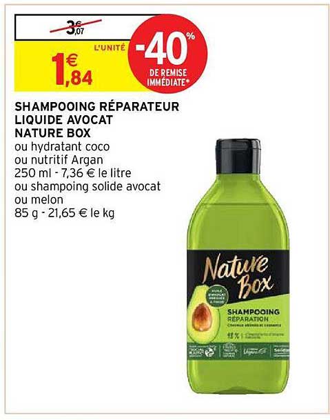 shampooing réparateur liquide avocat nature box
